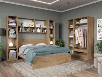 Set dormitor pe colt Stejar Auriu - Tudor - C7 deschis