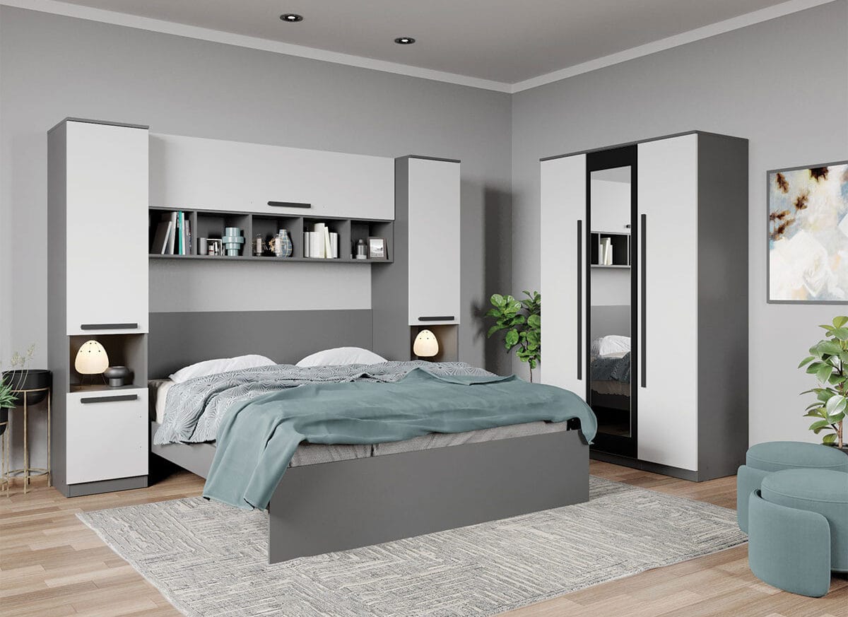 Set dormitor de Tineret Gri + Alb - Tudor - C7
