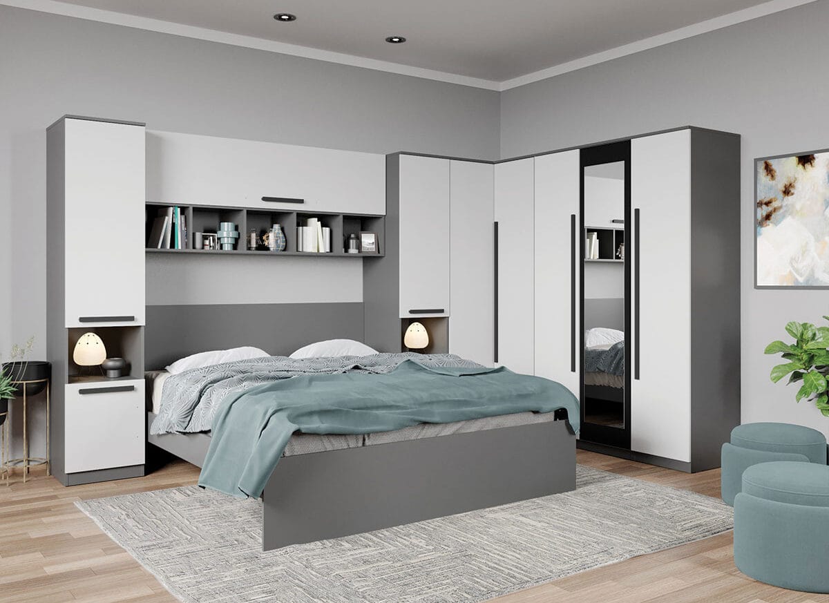 Set dormitor pe colt Gri+Alb - Tudor - C8