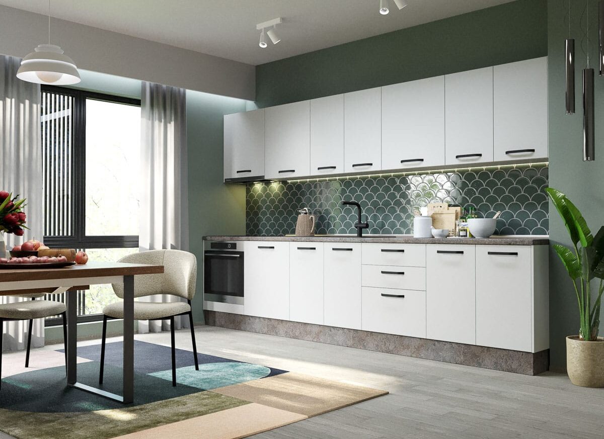 Mobila Bucatarie Elva 343.2 cm Alb Perlat - Configuratia 12