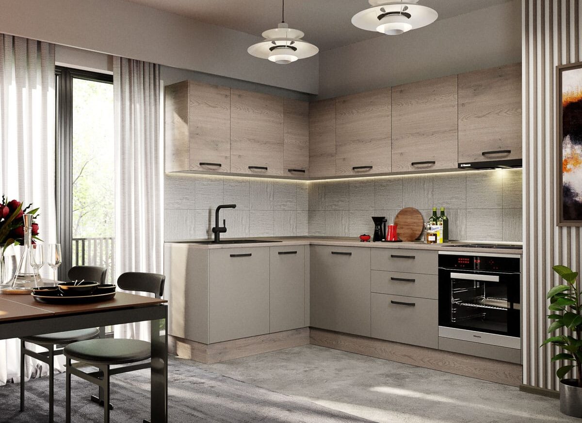 Mobila Bucatarie Elva Colt 166.6 x 241.6 cm Gri/Cremona - Configuratia 25