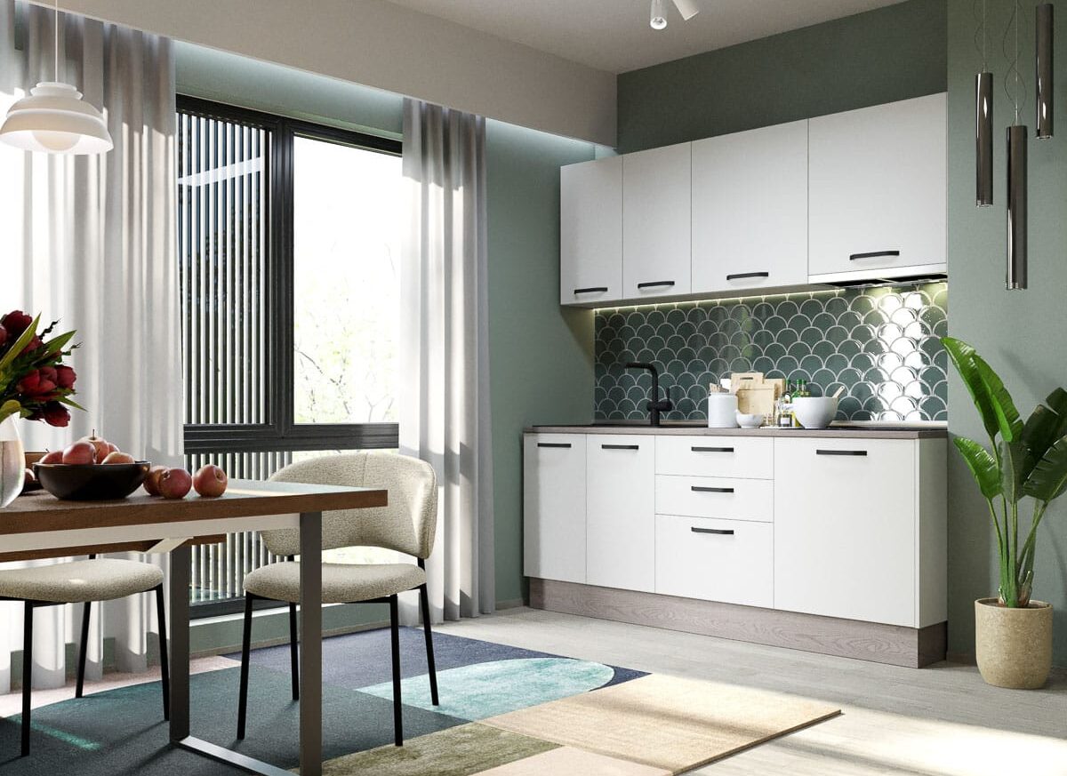 Mobila Bucatarie Elva 203.2 cm Alb Perlat - Configuratia 6