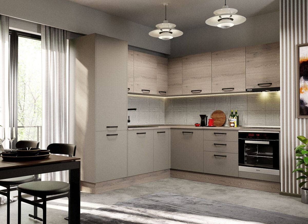Mobila Bucatarie Elva Colt 228.2 x 241.6 cm Gri/Cremona - Configuratia 30