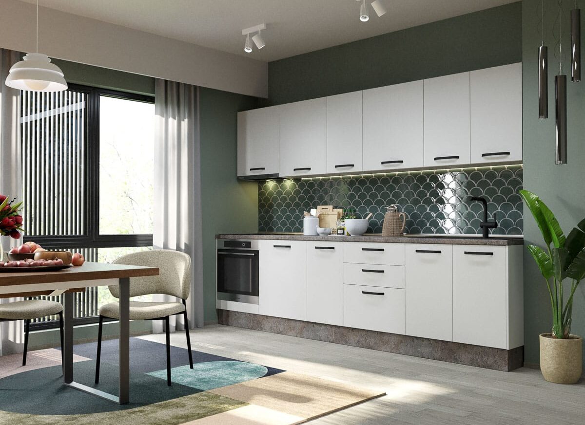 Mobila Bucatarie Elva 303.2 cm Alb Perlat - Configuratia 15