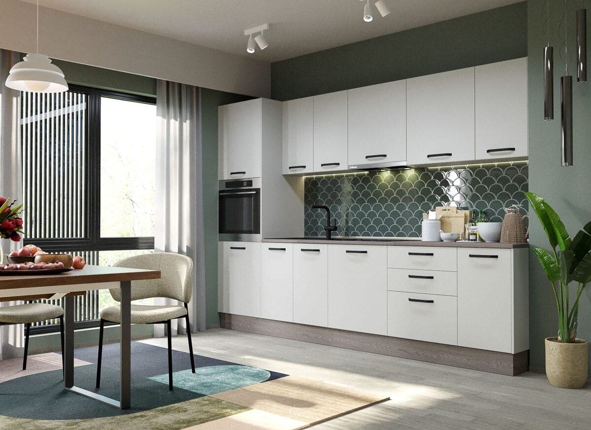 Mobila Bucatarie Elva 304,8 cm Alb Perlat - Configuratia 20