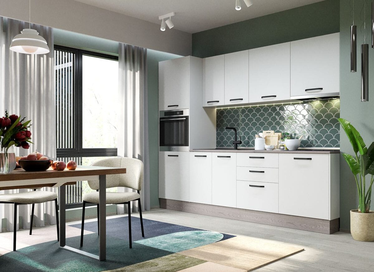 Mobila Bucatarie Elva 264.8 cm Alb Perlat Configuratia 18