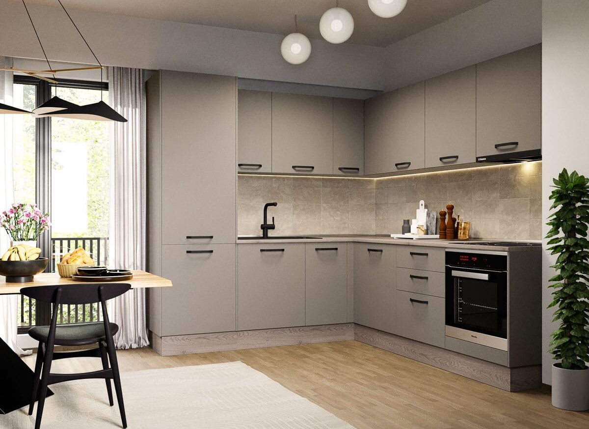 Mobila Bucatarie Elva Colt 228.2 x 241.6 cm Gri Pietris - Configuratia 29