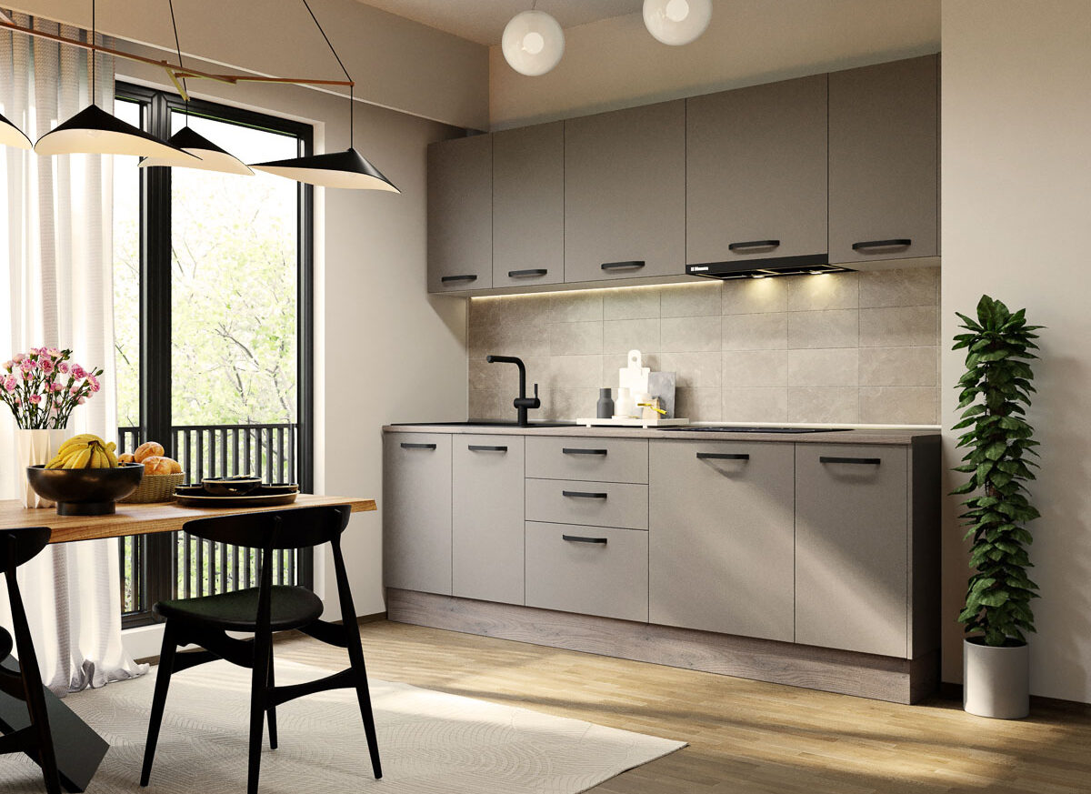 Mobila Bucatarie Elva 243.2 cm Gri - Configuratia 2