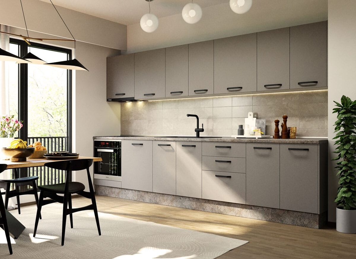 Mobila Bucatarie Elva 343.2 cm Gri - Configuratia 10