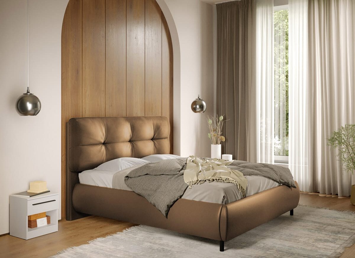 Pat Tapitat cu somiera fixa - Piele Maro - Ramses