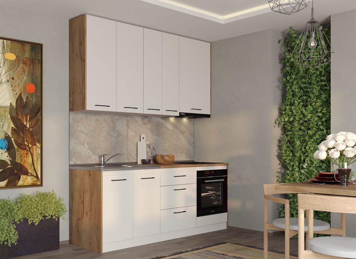 Set Mobila Bucatarie alba cu lemn Echo - 1 - 203.2 cm