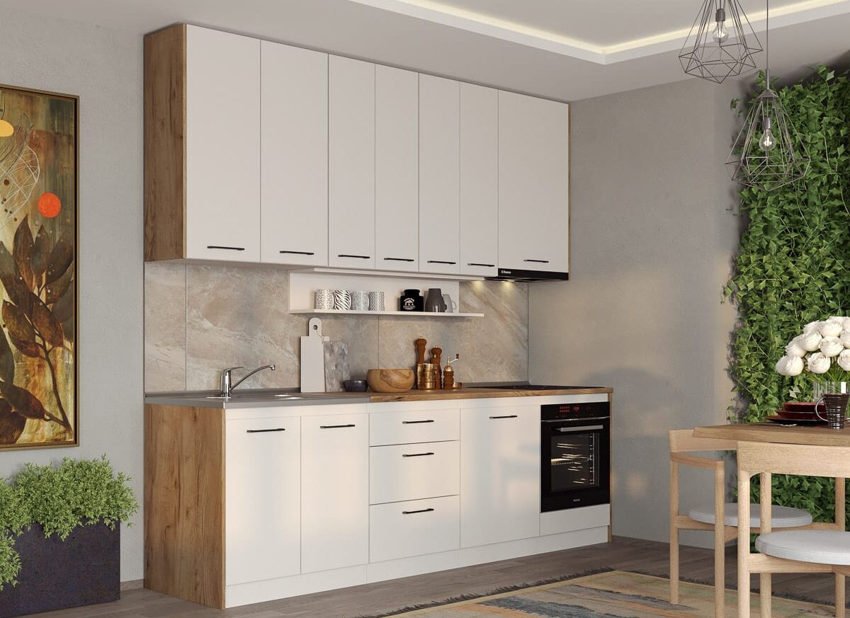 Set Mobila Bucatarie alba cu lemn Echo - 2 - 263.2 cm