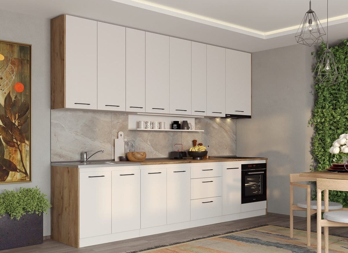 Set Mobila Bucatarie alba cu lemn Echo - 4 - 323.2 cm