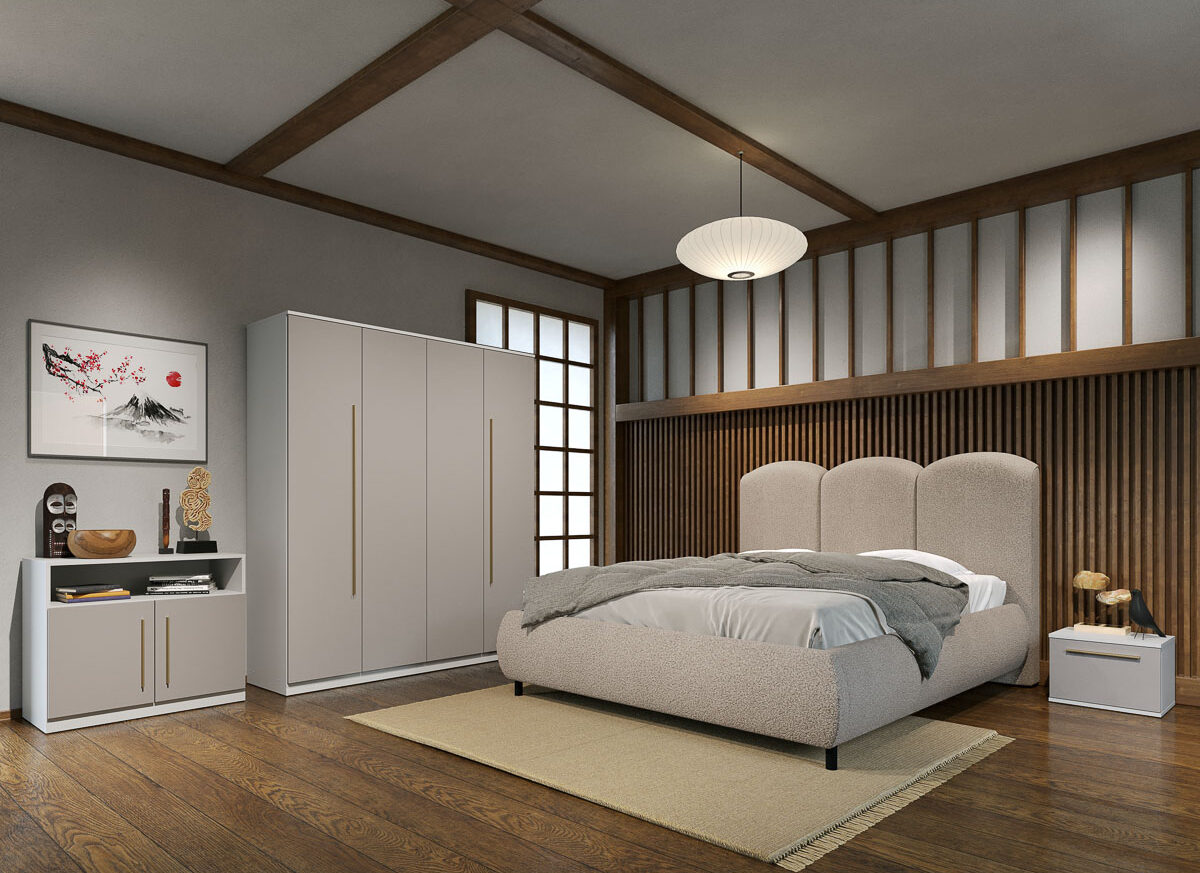 Set dormitor Casmir cu pat tapitat fix - Tokio - C04