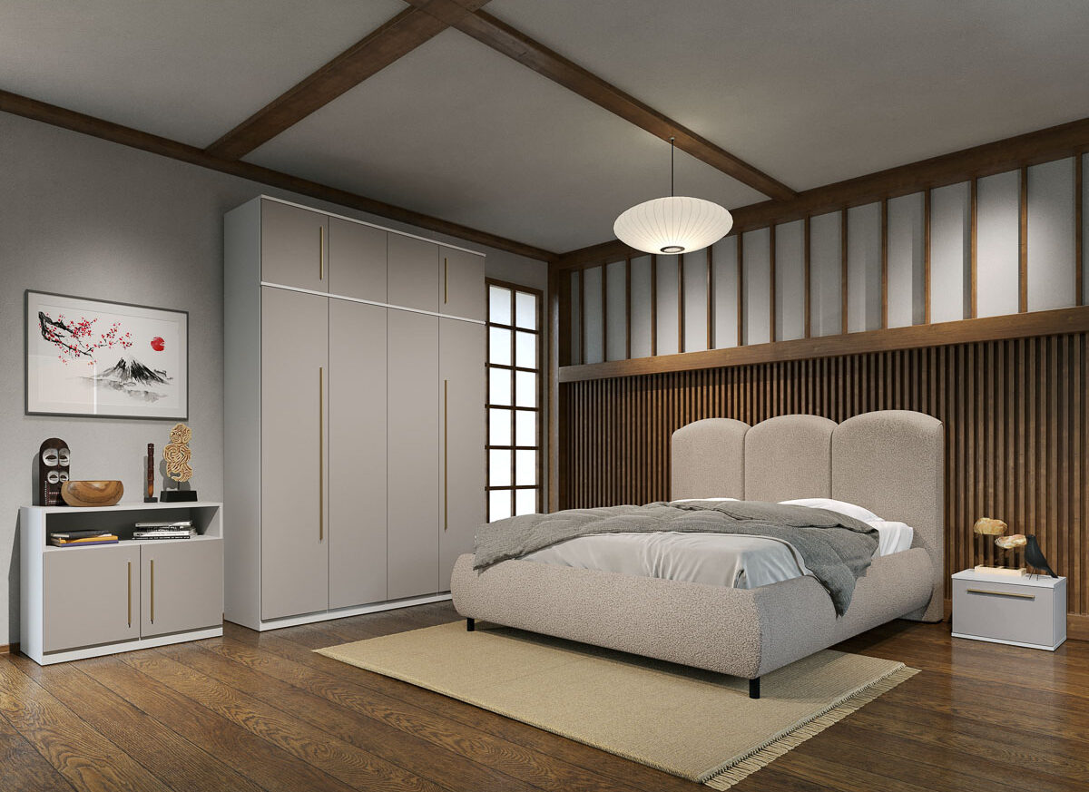 Set dormitor Casmir cu pat tapitat fix - Tokio - C03