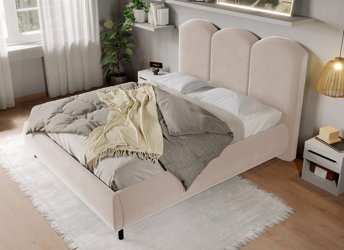 Pat Tapitat cu somiera fixa - Catifea Bej - Nero
