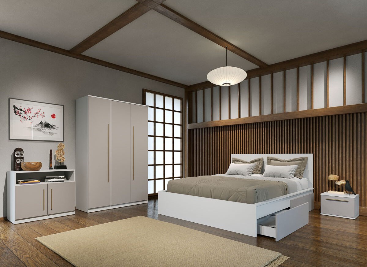 Set dormitor Casmir cu pat din pal - Tokio - C09