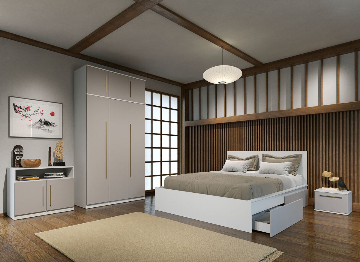 Set dormitor Casmir cu pat din pal - Tokio - C10