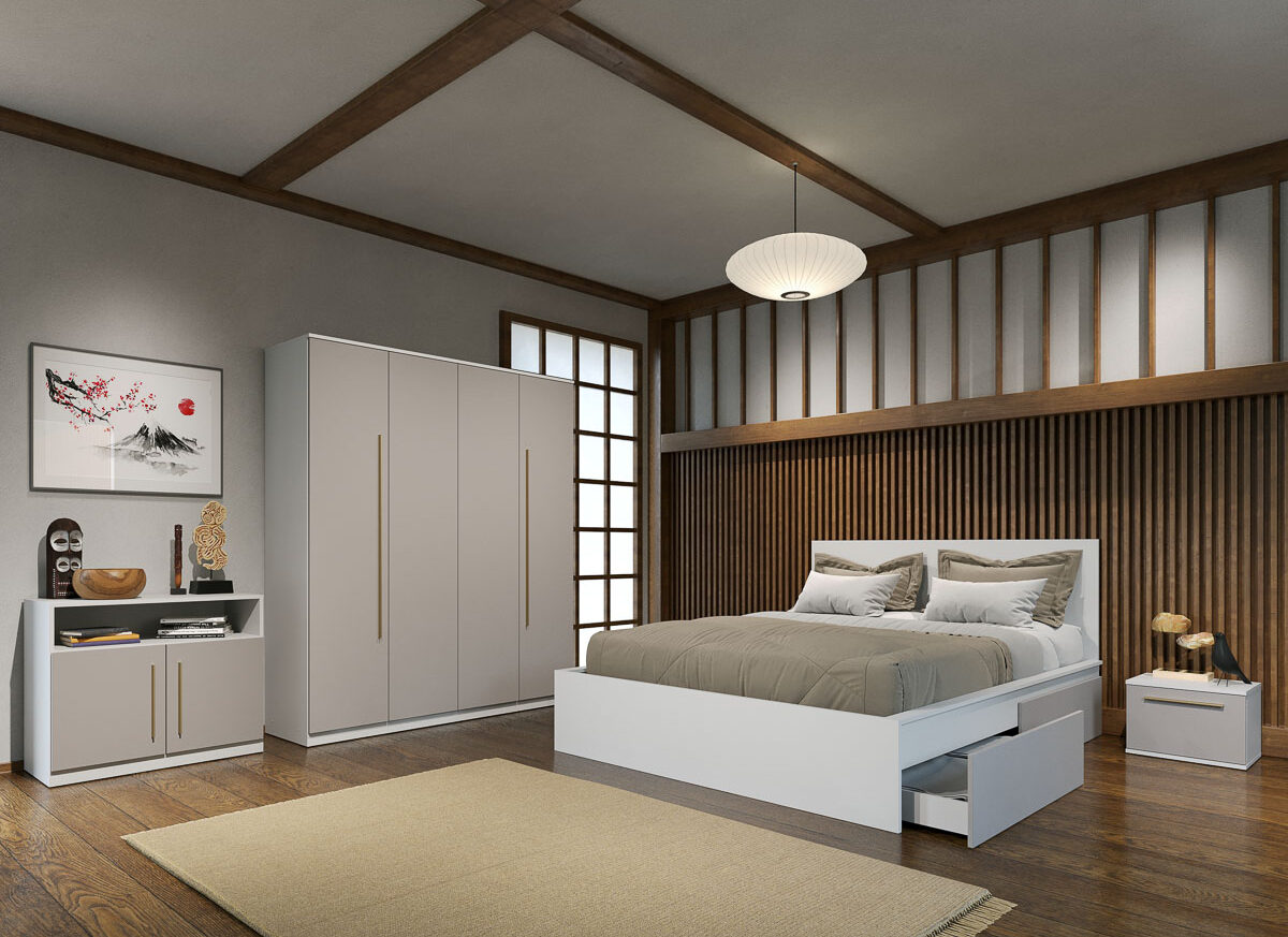 Set dormitor Casmir cu pat din pal - Tokio - C12