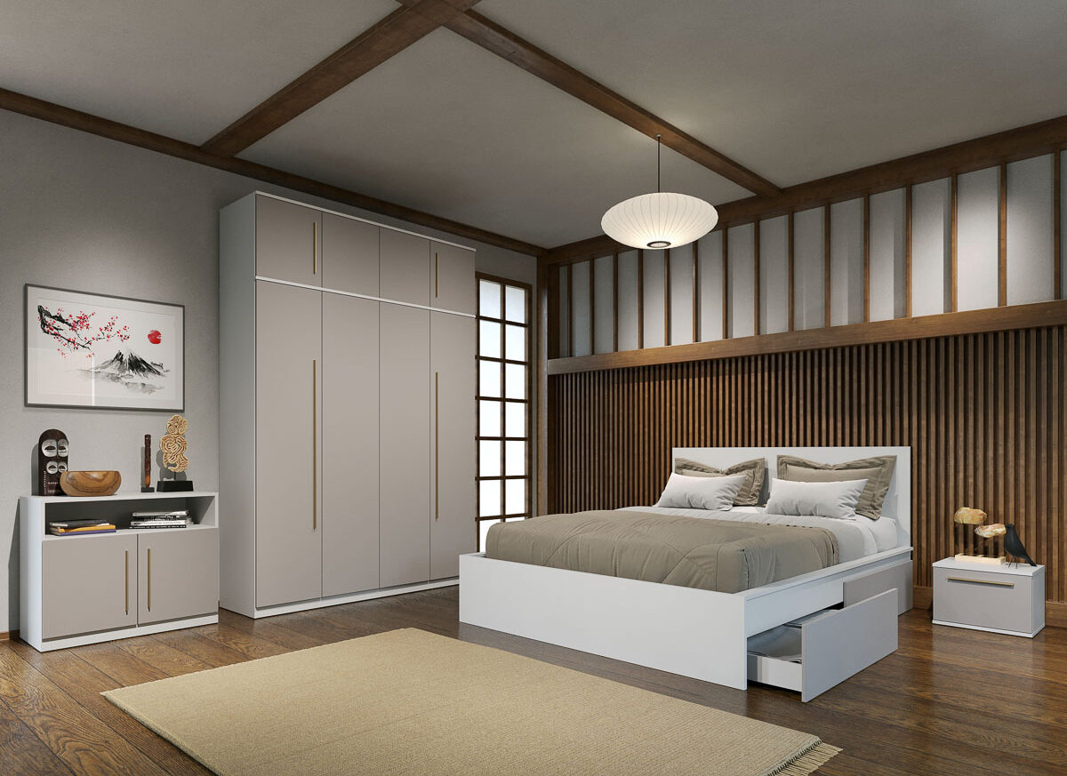 Set dormitor Casmir cu pat din pal - Tokio - C11