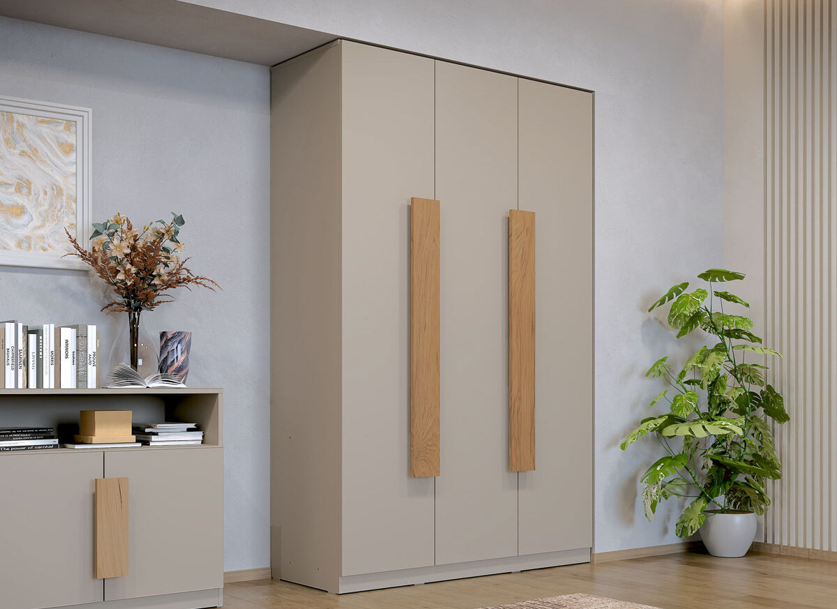 Dulap Dormitor Levi 3U - Bej/Casmir - 123x48x192 cm